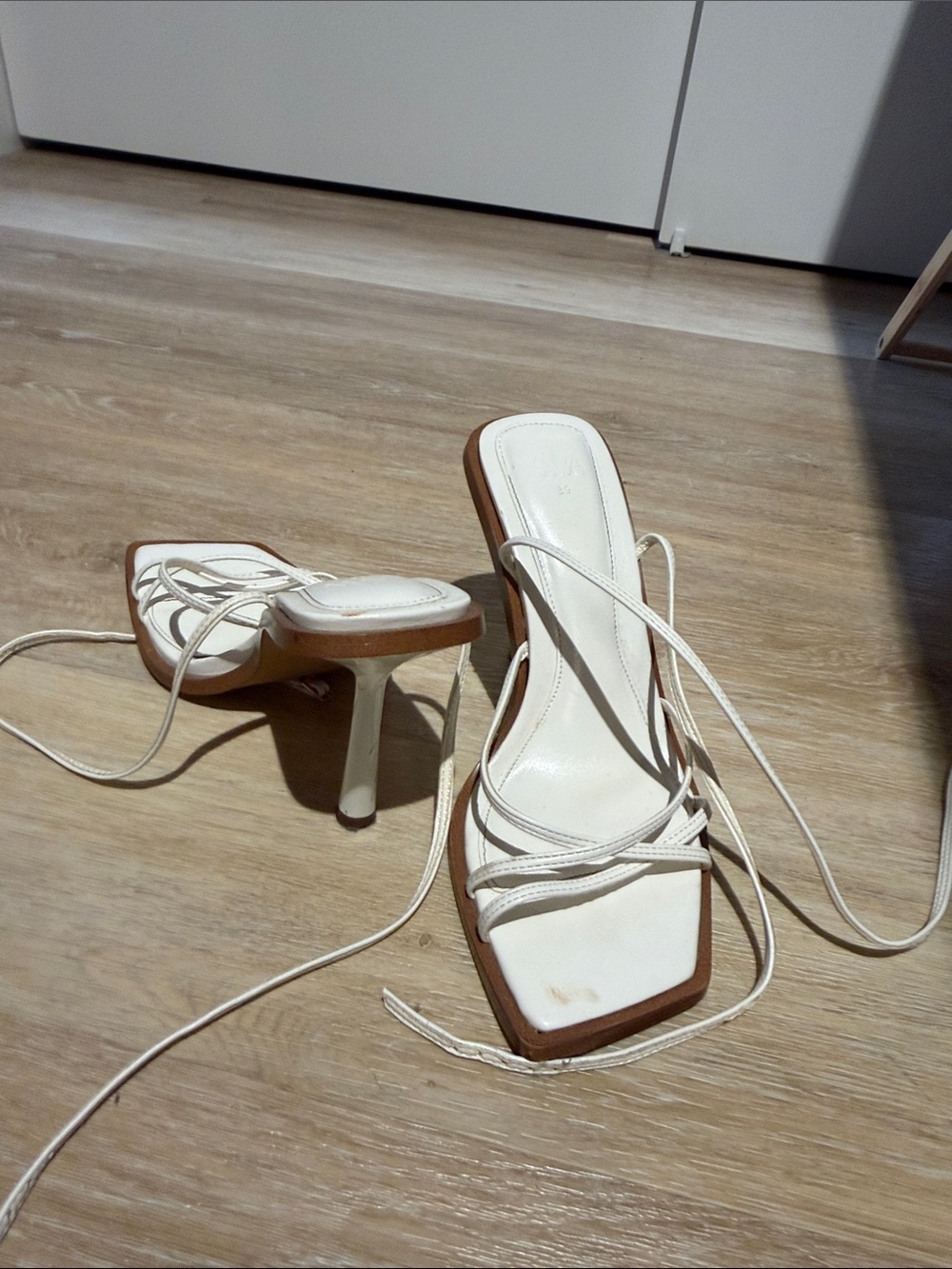 Women’s White Strappy Lace-Up Heeled Sandals